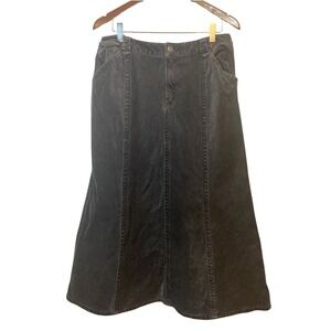 Eddie Bauer Black Midi Skirt Corduroy A-Line Button Fly Tall Size 12